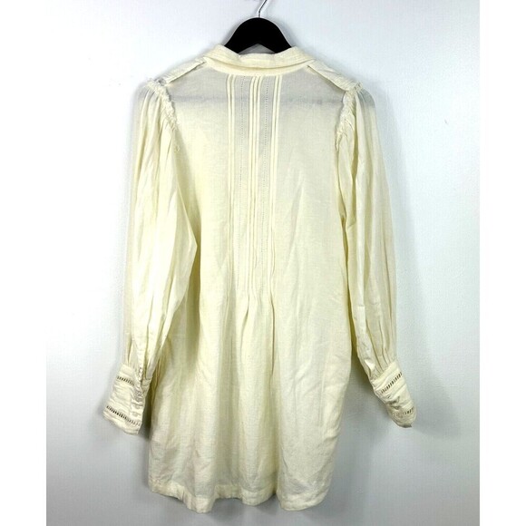 Free People Bella Women Cream Ruffle Front Sz M Tunic Shirt Dress Casual Mini N3 - Picture 5 of 12